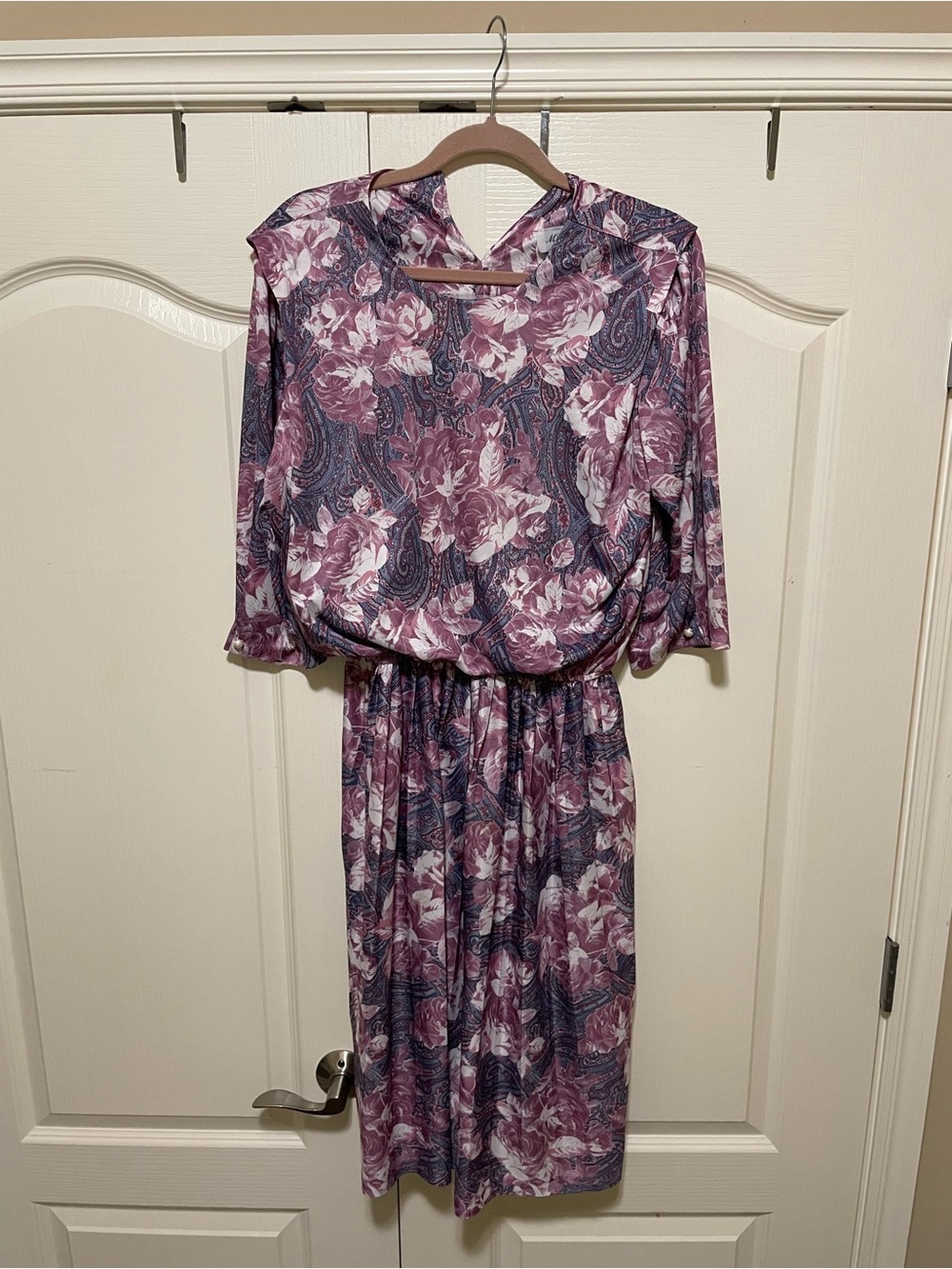 Floral Purple Midi Dress with Elastic Waist